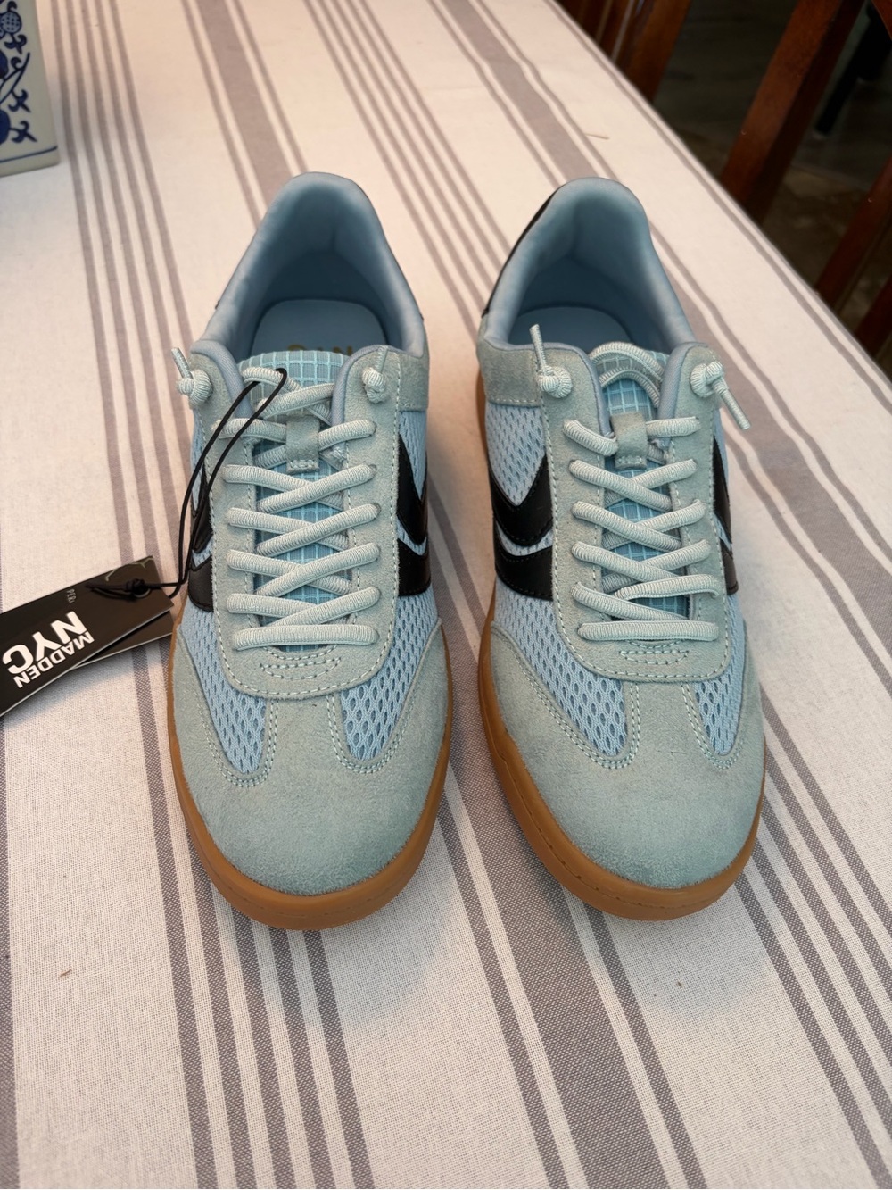 Light Blue Suede & Mesh woman’s Sneakers with Black Accent